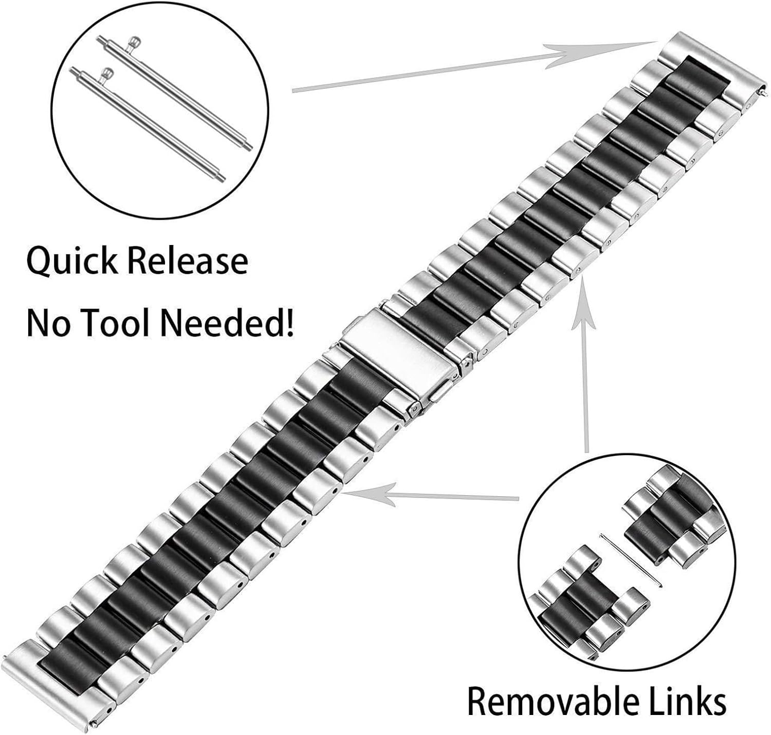 Quick Release Stainless Steel Watch Band 20mm Unisex Metal Watch Band For Traditional Or Smart Watch Replacement Strap Watch Accessories