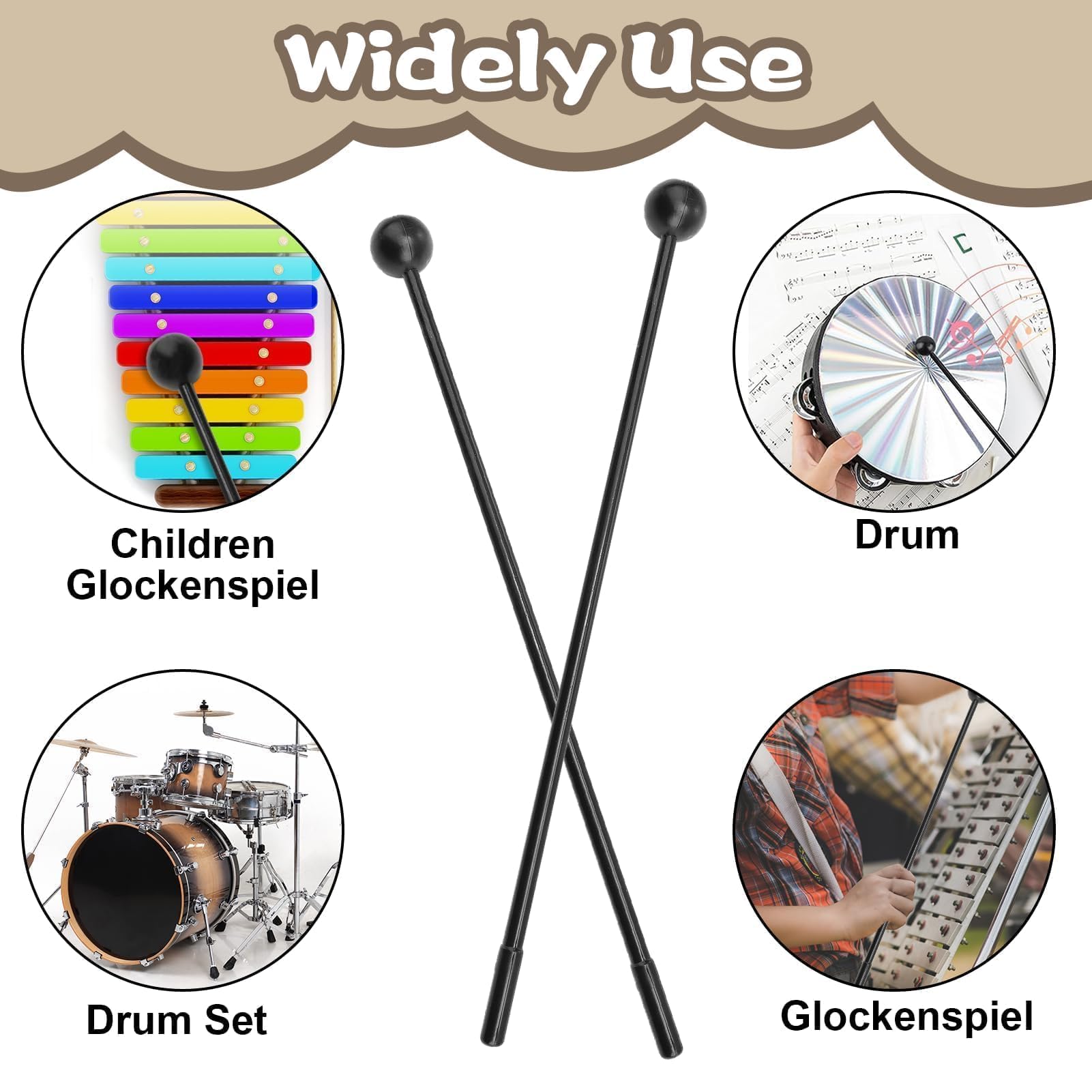 PRETTI Baquetas Xilofono 4 piezas,Baquetas de Percusión,Baquetas para xilófono de madera Accesorios para instrumentos de percusión para Glockenspiel, Xylophone y Metallophone