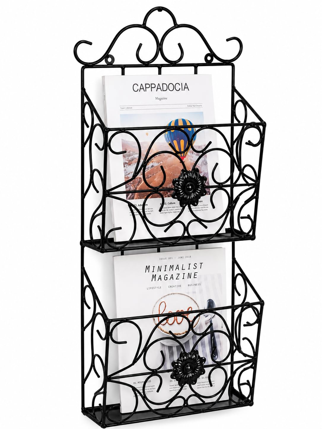 Wall Mounted Hanging File & Magazine Holder – Metal Organizer for Newspapers, Documents & Office Storage | Decorative Rack for Home & Workspace 39x26x10 cm. (Double Magazine Rack Black)-picture-34