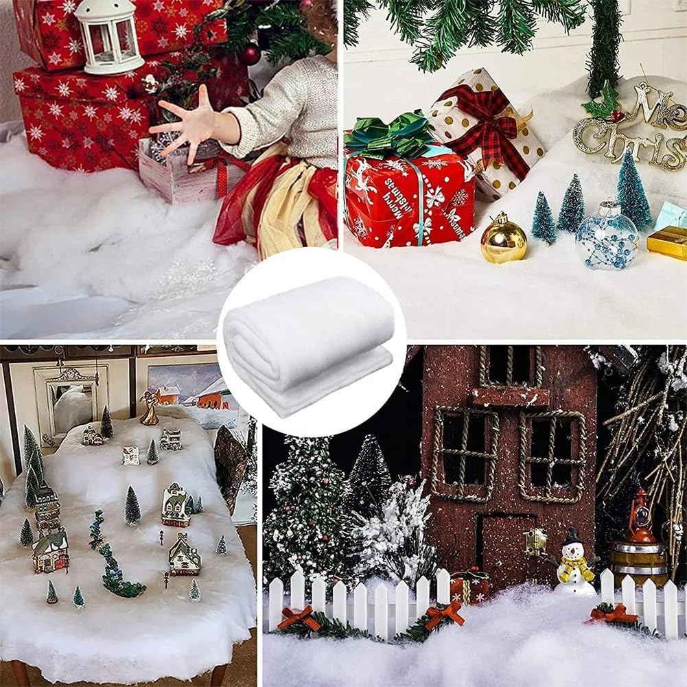 Fake Snow Blanket 31.49 x 94.48 Inch Artificial Snow Carpet Fluffy Snow Cover Winter Snow Displays for Christmas Tree Skirt DIY Snow Backdrop, 5-8mm Thick