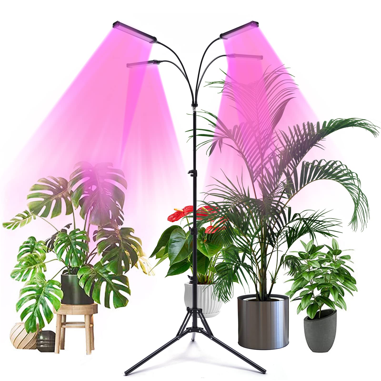 Lampada a 4 teste per piante da interno, luce solare, con clip, per piante e piante