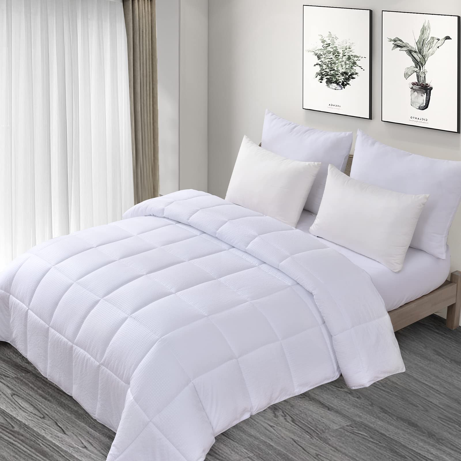 Homelike Moment Comforter Duvet Insert Qversized Queen White Lightweight Down Alternative Bed Blanket All Season Microfiber-Qversized Queen Size Summer Square Embossed Comforters