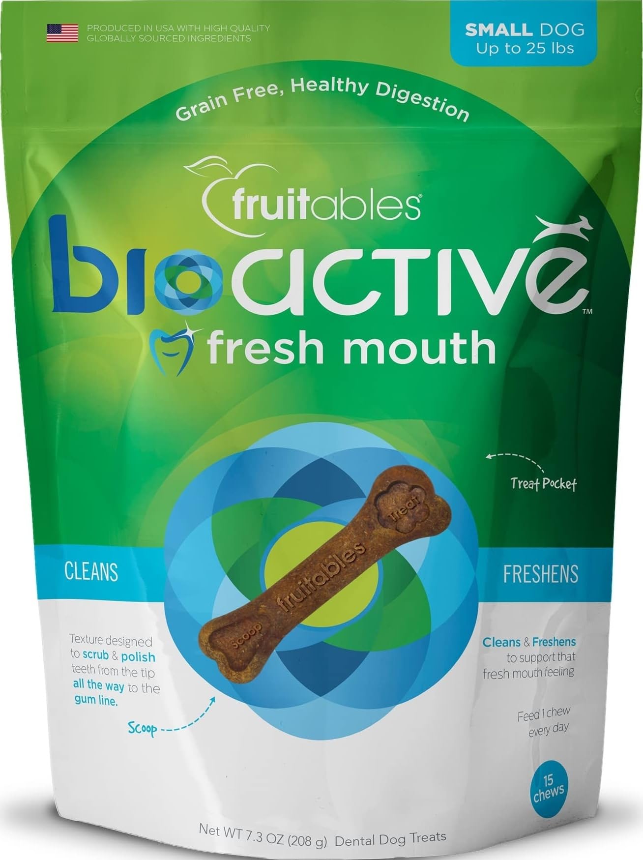 Fruitables Bioactive Fresh Mouth Dental Chews, Small Dog Treats, 7.3oz