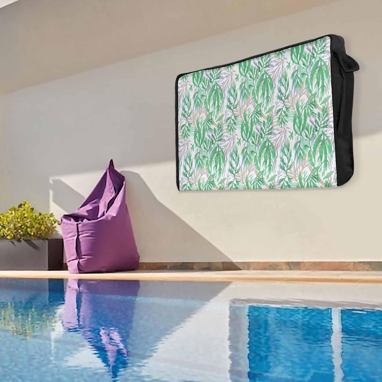 Outdoor TV Cover 75 Inch Green Seagrass TV Enclosure Ocean Coral Marine Life TV Covers for Outside TV Display Screen Protector with Remote Control Pocket Home Decor
