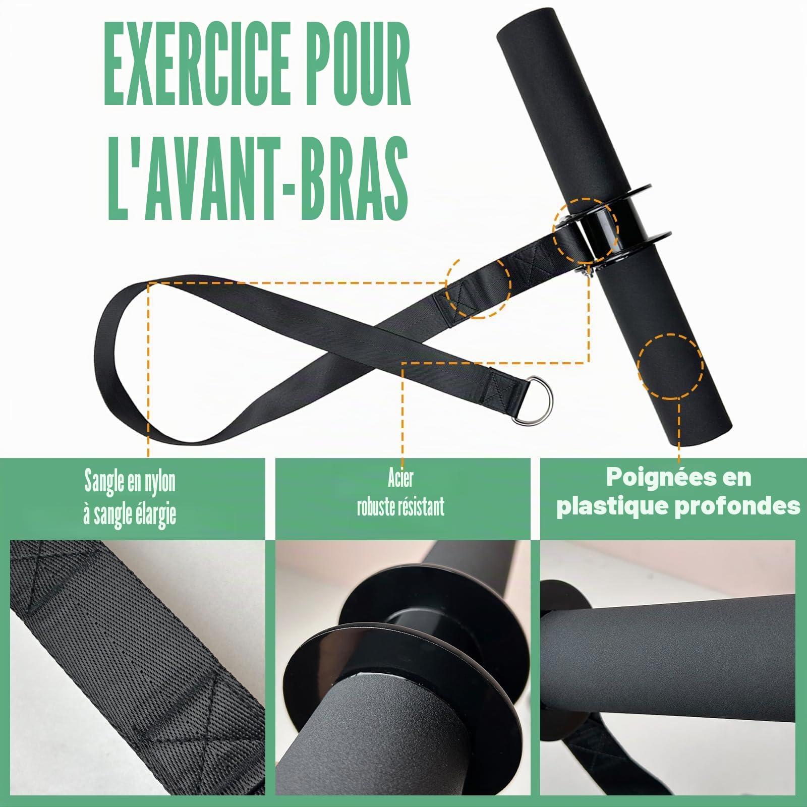 Rouleau de renforcement d'avant-bras, équipement d'entraînement multifonction pour avant-bras avec poignée épaisse, rouleau de poignet, pistolet pour entraînement de force du poignet et des