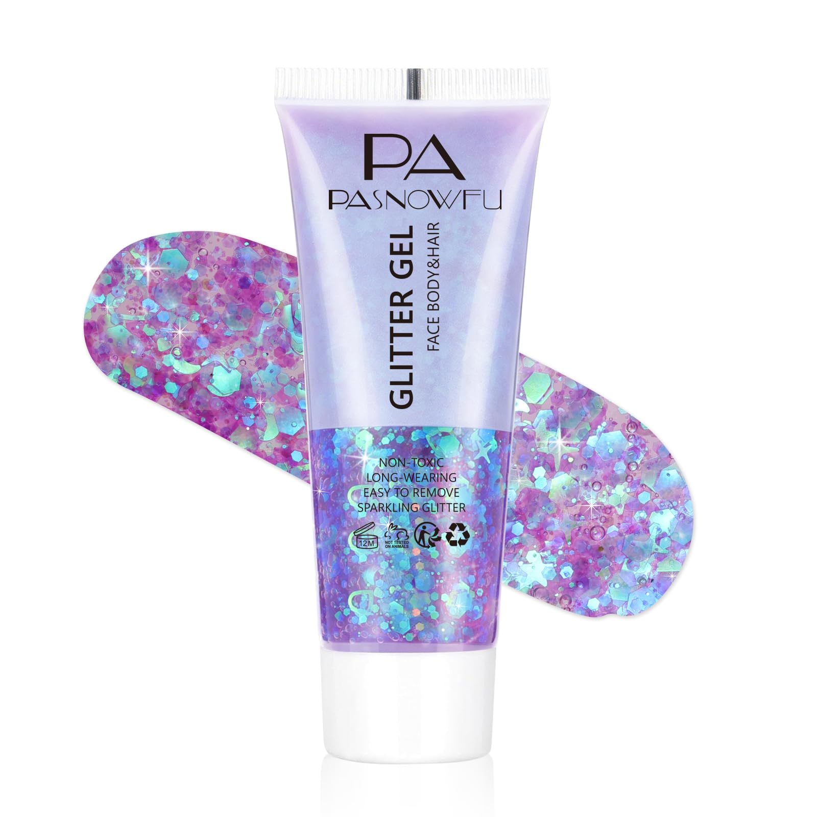 PASNOWFU Purple Body Glitter Gel, Holographic Chunky Sparkle Hair Glitter for Festival, Rave Accessories for Women, Mermaid Face Sequins Gel for Carnival Music Party, Festival Outfits for Women