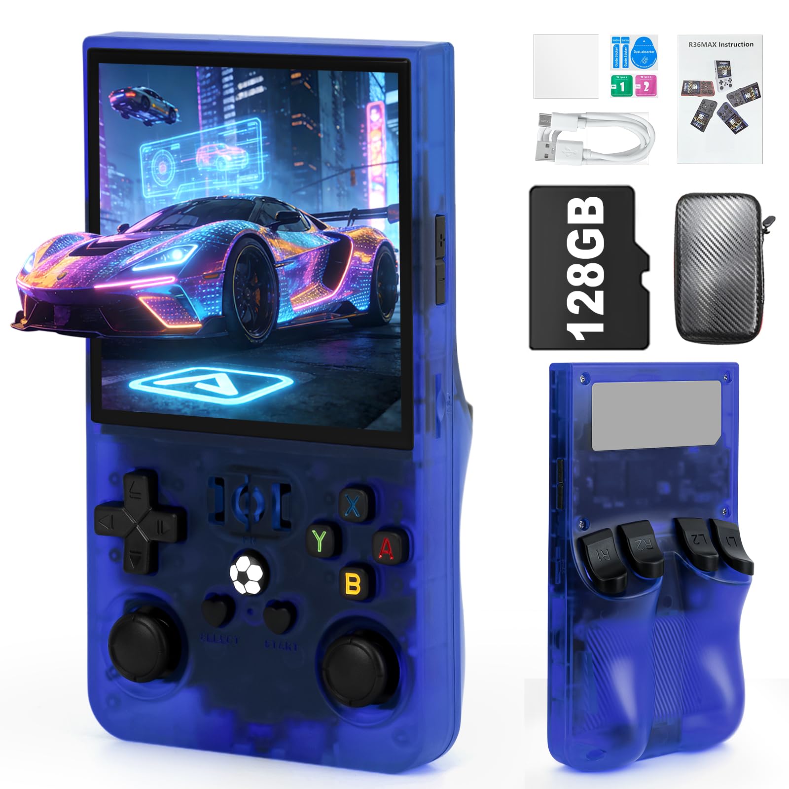Rhesusco R36MAX Retro Video Game Console - Portable Console with 4.0-Inch HD Screen,128G TF Card,Support 22000+Classic Games,Open Source System,4000mAh Battery,Birthday Gift for Adults-White — view 11