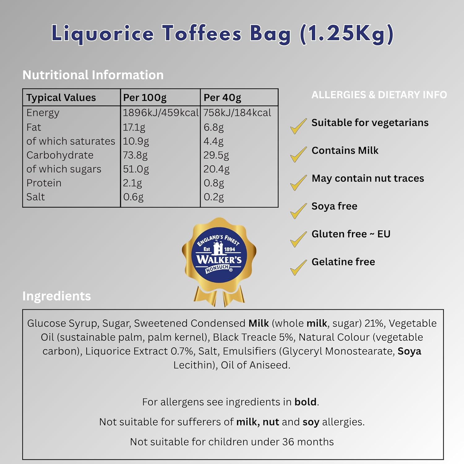 Walkers Nonsuch Liquorice Toffees Bulk Bag – Black Licorice Candy from UK – Individually Wrapped British Candy Gift – Old Fashioned English Toffee with Condensed Milk & Black Treacle, 88.18 Oz (2.5kg)