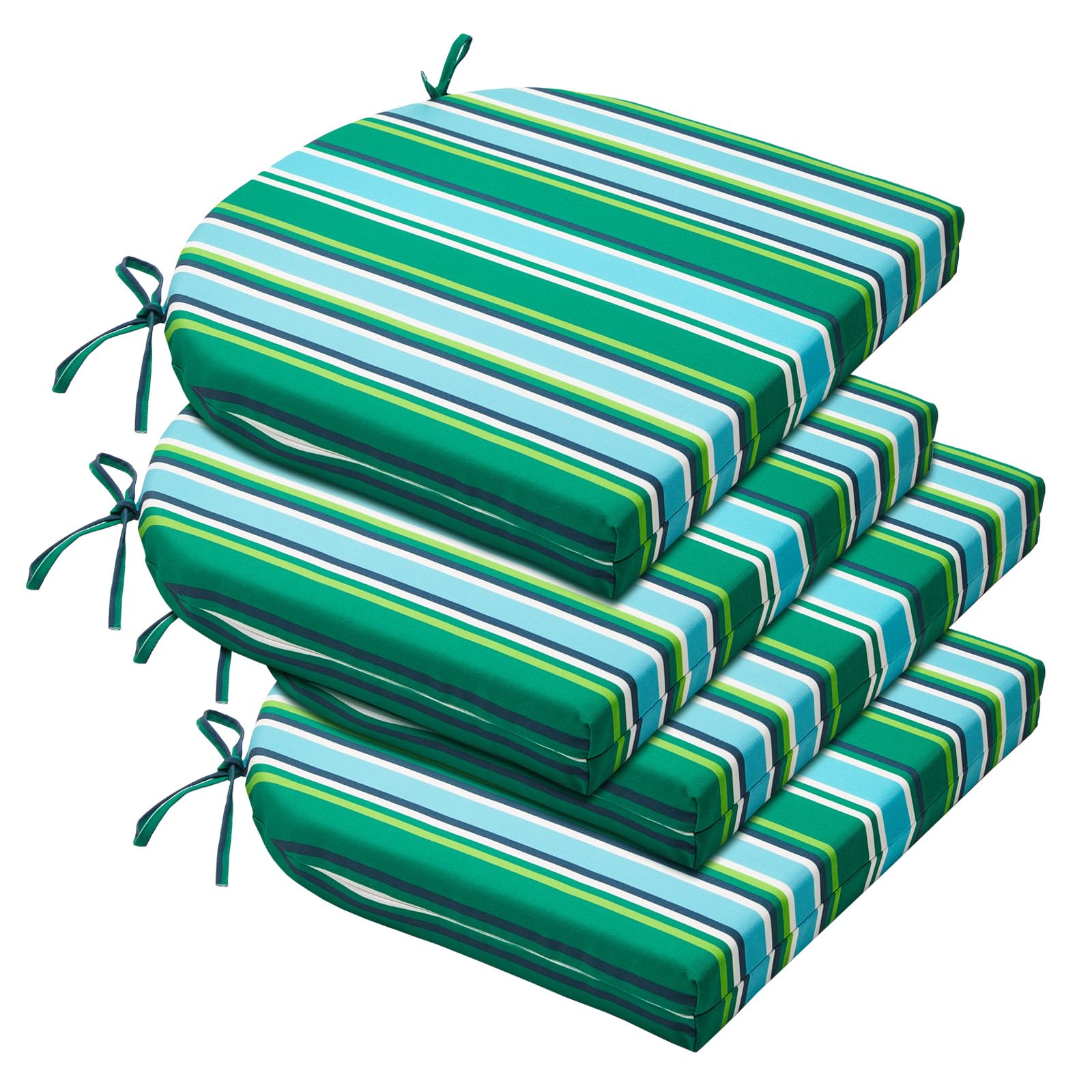 Basic Beyond Outdoor Chair Cushions Set of 4, Outdoor Cushions for Patio Furniture, Water Resistant Patio Chair Cushions with 2 Ties, 17x16x2, Pinstriped Green