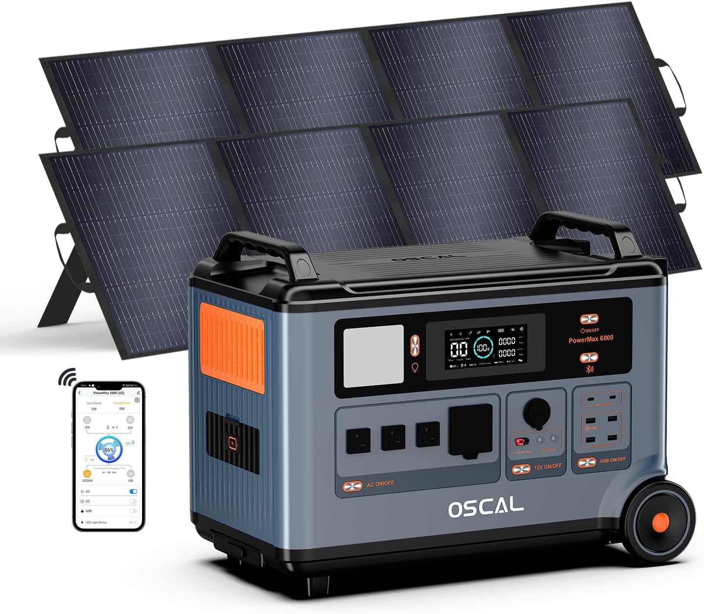 OSCAL PowerMax 6000 Solar Generator with 2×200W,120V/240V Split Phase Voltage - B0FQJN6RPW