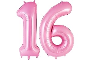 Pink Number 16 Balloon, 40 Inch Big Foil Helium Number Balloons