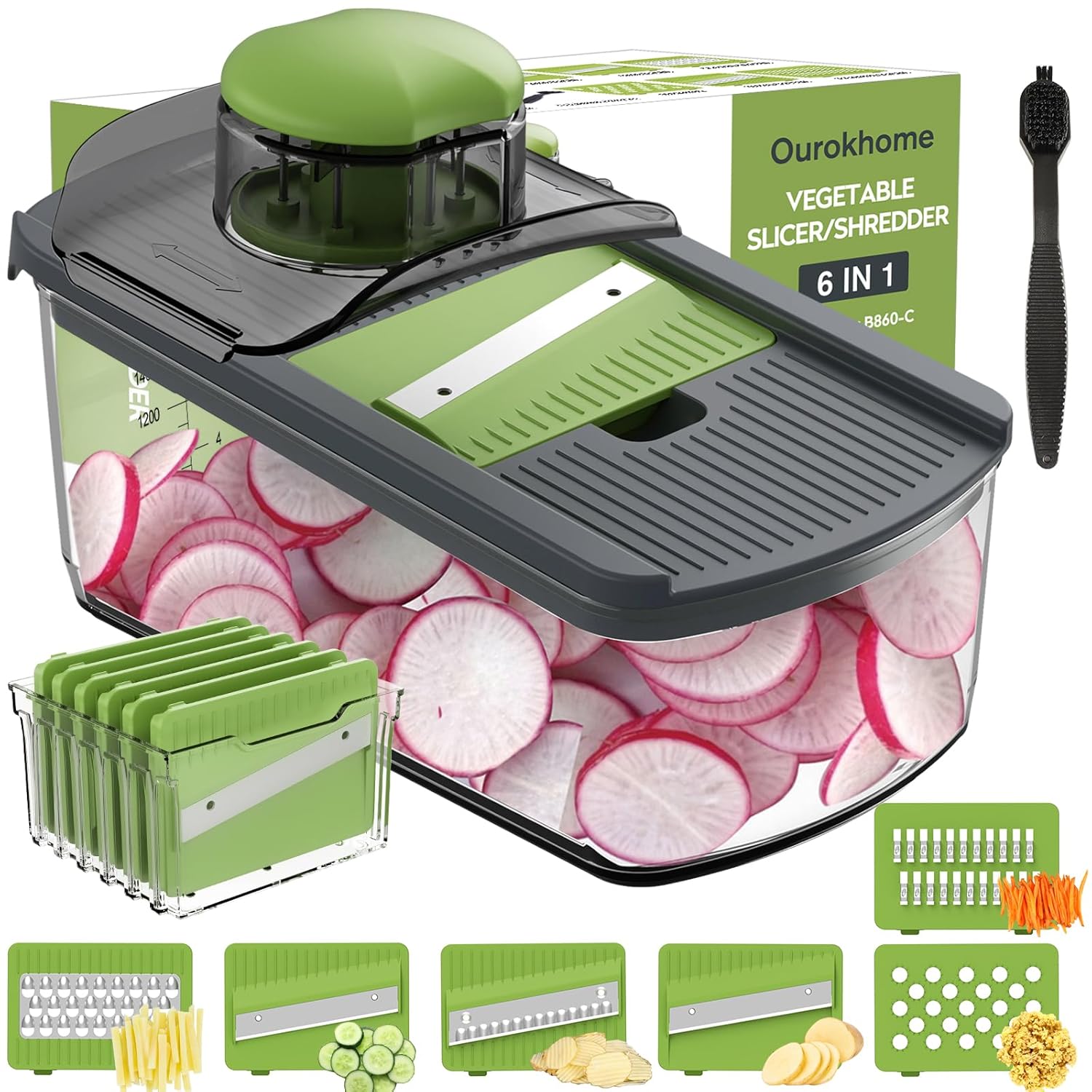 Ourokhome Mandolin Slicer for Kitchen Food Hand Safe Vegetable Shredder with 6 Mandoline Blades Veggie Waffle Cutter for