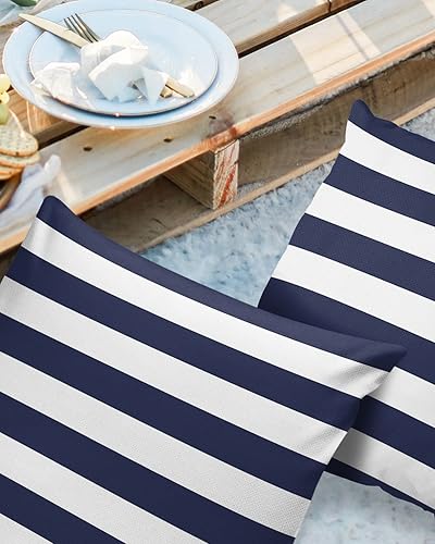 Miniatura 9 de ALAGEO Fundas de almohada impermeables para exteriores para muebles de patio, diseño de rayas rosas y blancas, fundas de almohada decorativas a