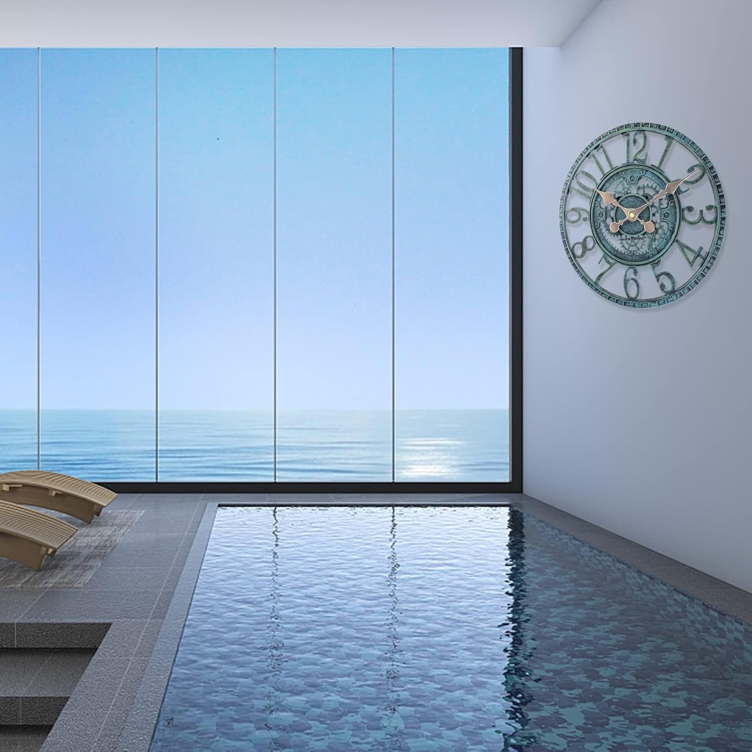 Outdoor Wall Clock Waterproof, 12 Inch Silent Non-Ticking Battery Operated Outside Clock, Decor Clock for Patio, Pool, Garden, Fence, Porch, Lanai, Farmhouse Decor (Green)