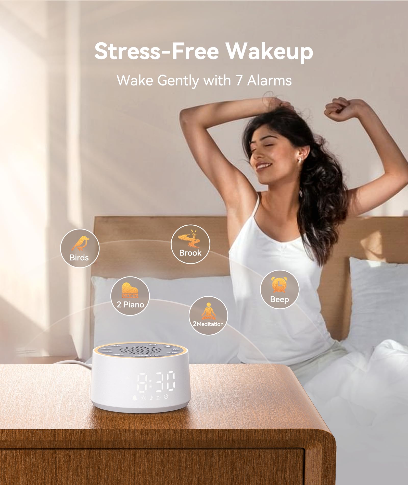 Dreamegg White Noise Machine mit Licht und Wecker, Weißes Rauschen Gerät für Erwachsene und Kinder, 25 Beruhigende Geräusche, 10 Farben Nachtlicht, Timer, Perfekt für Schlafzimmer & Kinderzimmer, USB