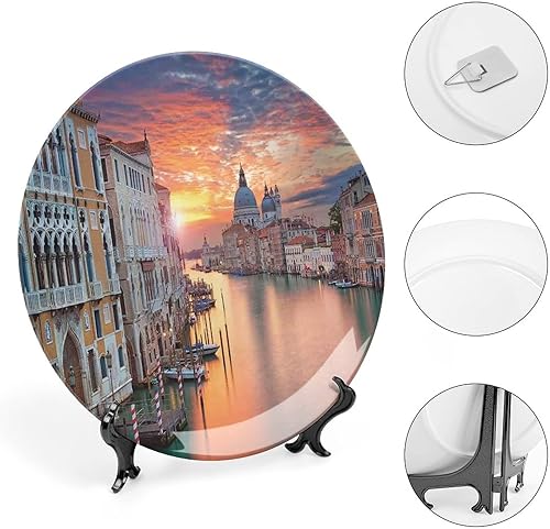 Miniatura 4 de Plato decorativo de 6 pulgadas, cerámica urbana de cerámica con diseño de paisaje urbano, Gran Canal in Venice Horizon European Town para colgar en