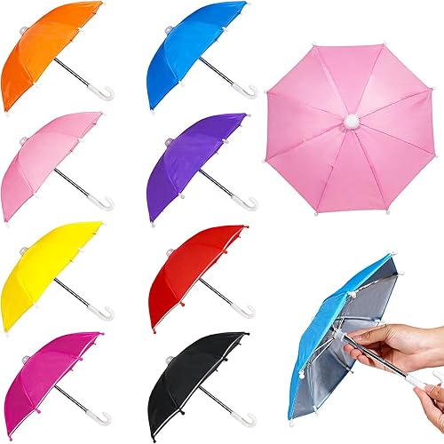 Hiawbon Escala 1:6, 8 Paraguas en miniatura, ajustable, mini paraguas colorido y lluvioso para decoración de personas de 18 pulgadas