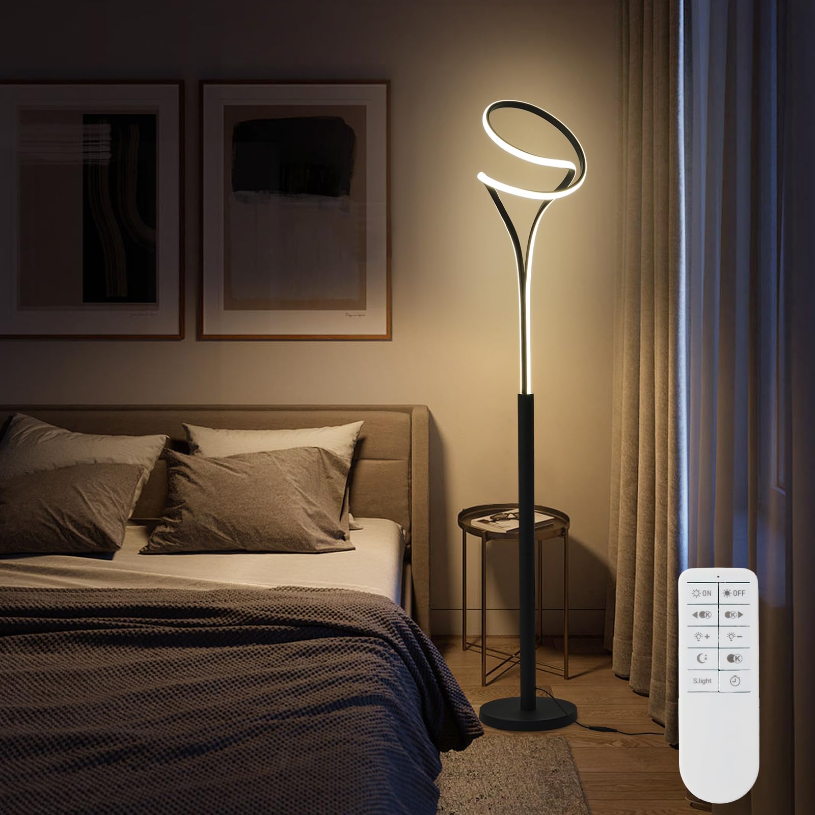 LOKUNM Lampara de Pie, Ajustable lampara de pie led 3 Temperaturas de Color Lamparas de Pie Para Salon Lectura Temporización Lampara Pie LED Regulable Lampara de Pie Salon/Dormitorio