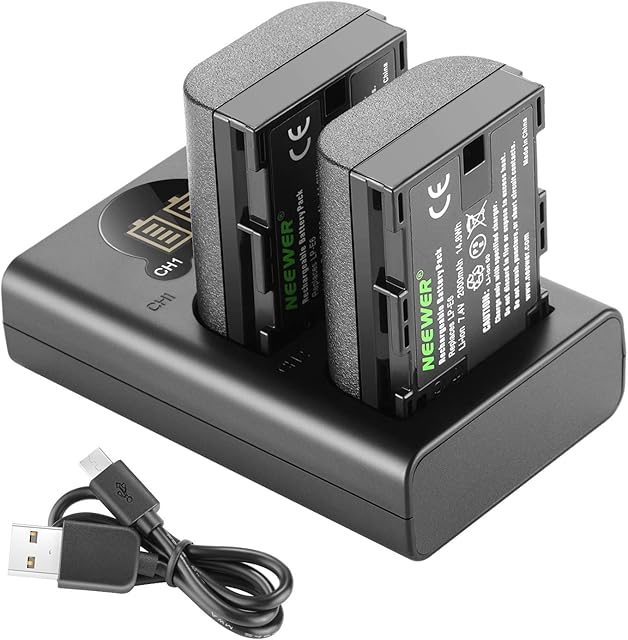 Neewer LP-E6 LP-E6N Battery Charger Rechargeable Batteries set Compatible with Canon 5D Mark II III IV 80D 70D 60D 6D EOS 5Ds 5D2 5D3 5DSR 5D4 and More (2-Pack 2000mAh, Dual USB and Type-C Input)