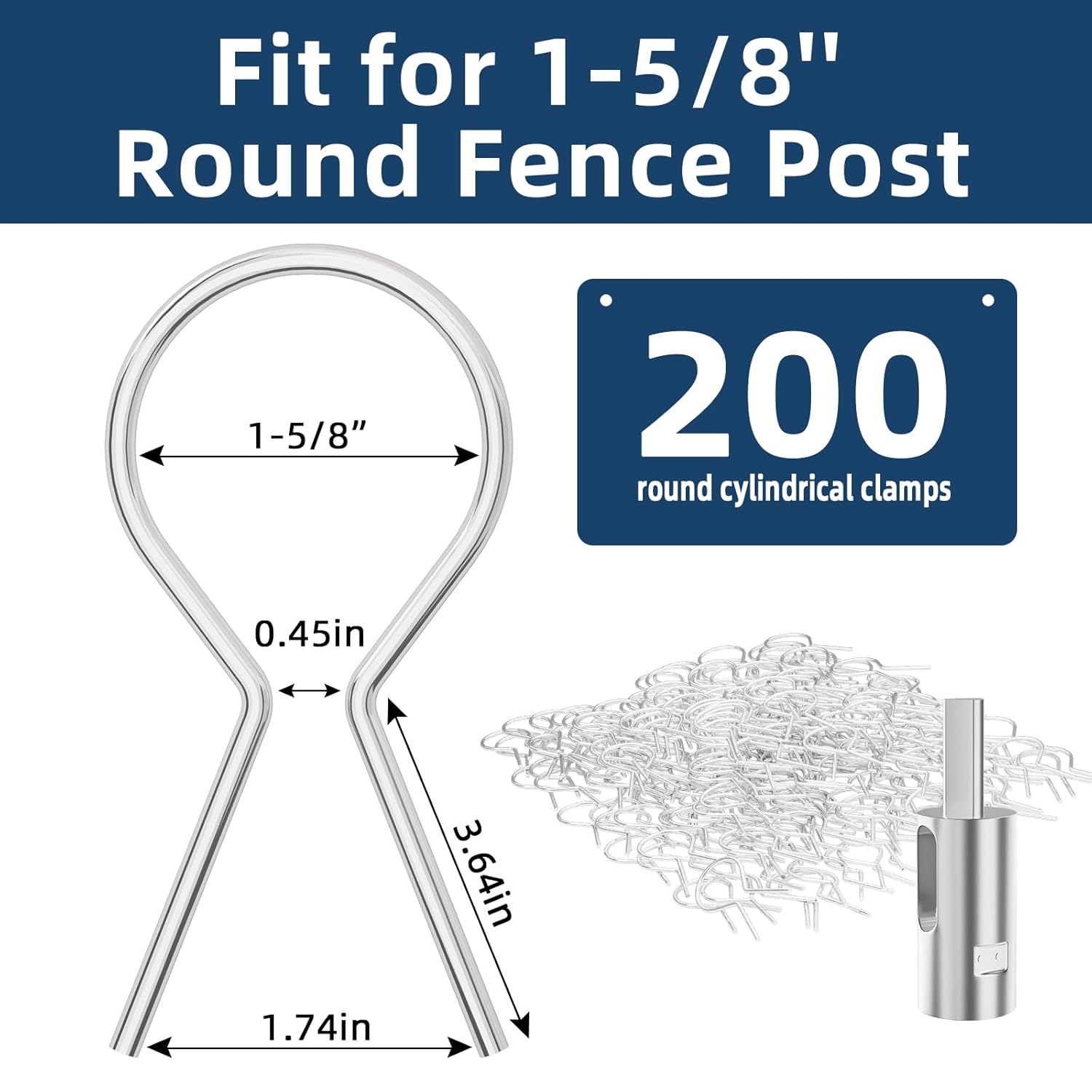 200PCS 11 Gauge Galvanized Steel Fence Ties Fit for 1-5/8",Ez Twist Fence Ties 11 Gauge Drill Chuck Tool,Galvanized Steel T Post Clip, Chain Link Fence Repairs Replacements(O-200Pcs)