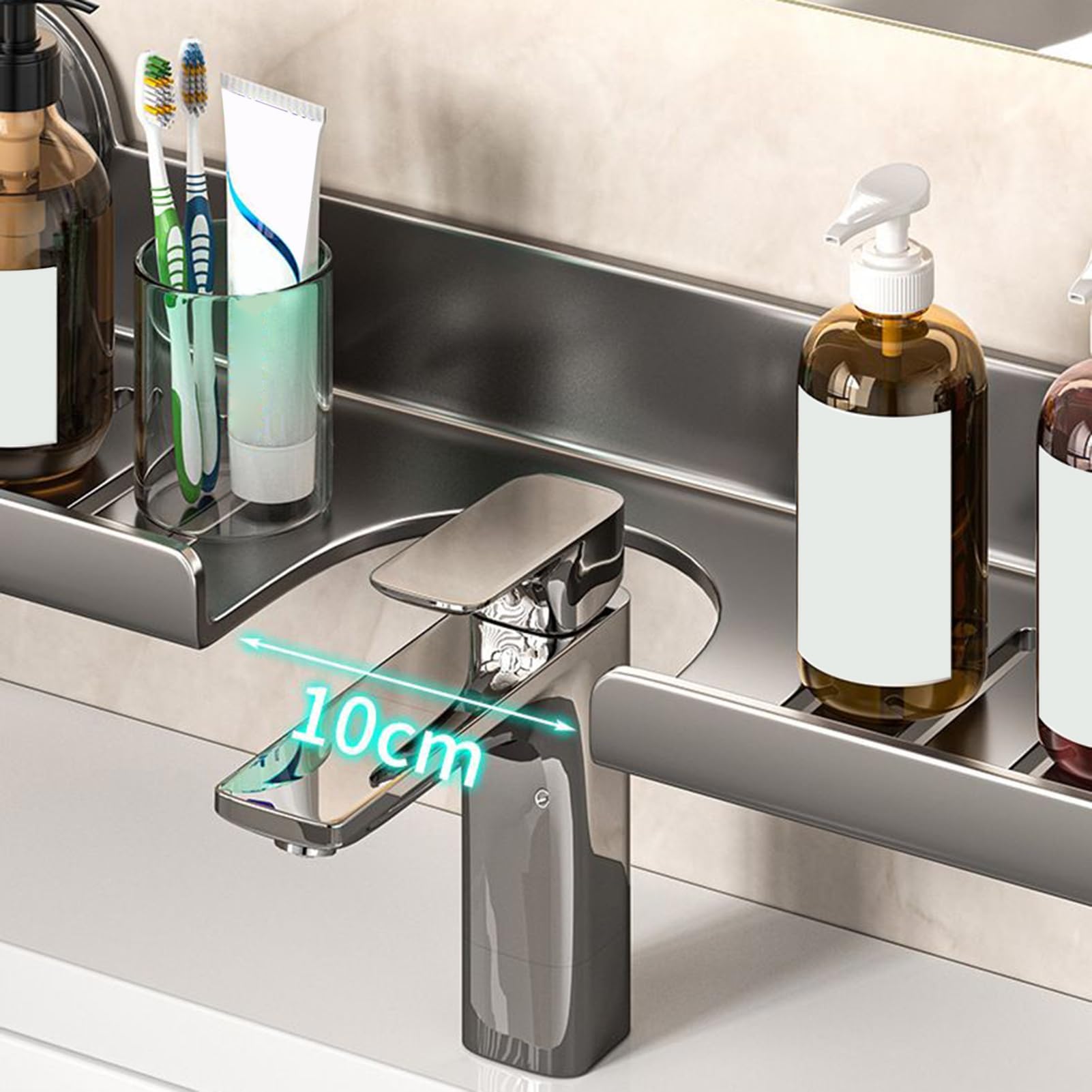 Soporte para grifo de cocina montado en la pared, bandeja de goteo de acero al carbono para fregadero, sin taladro, instalación para encimera, estante de fregadero que ahorra espacio