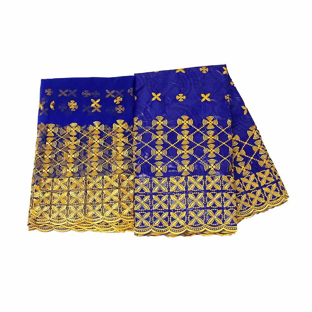 Pacco Di Tessuto Africano Bazin Riche Brode Con Sciarpa – 4,5m + 2m, Ricco Ricamo E Pizzo Per Matrimoni E Quilt