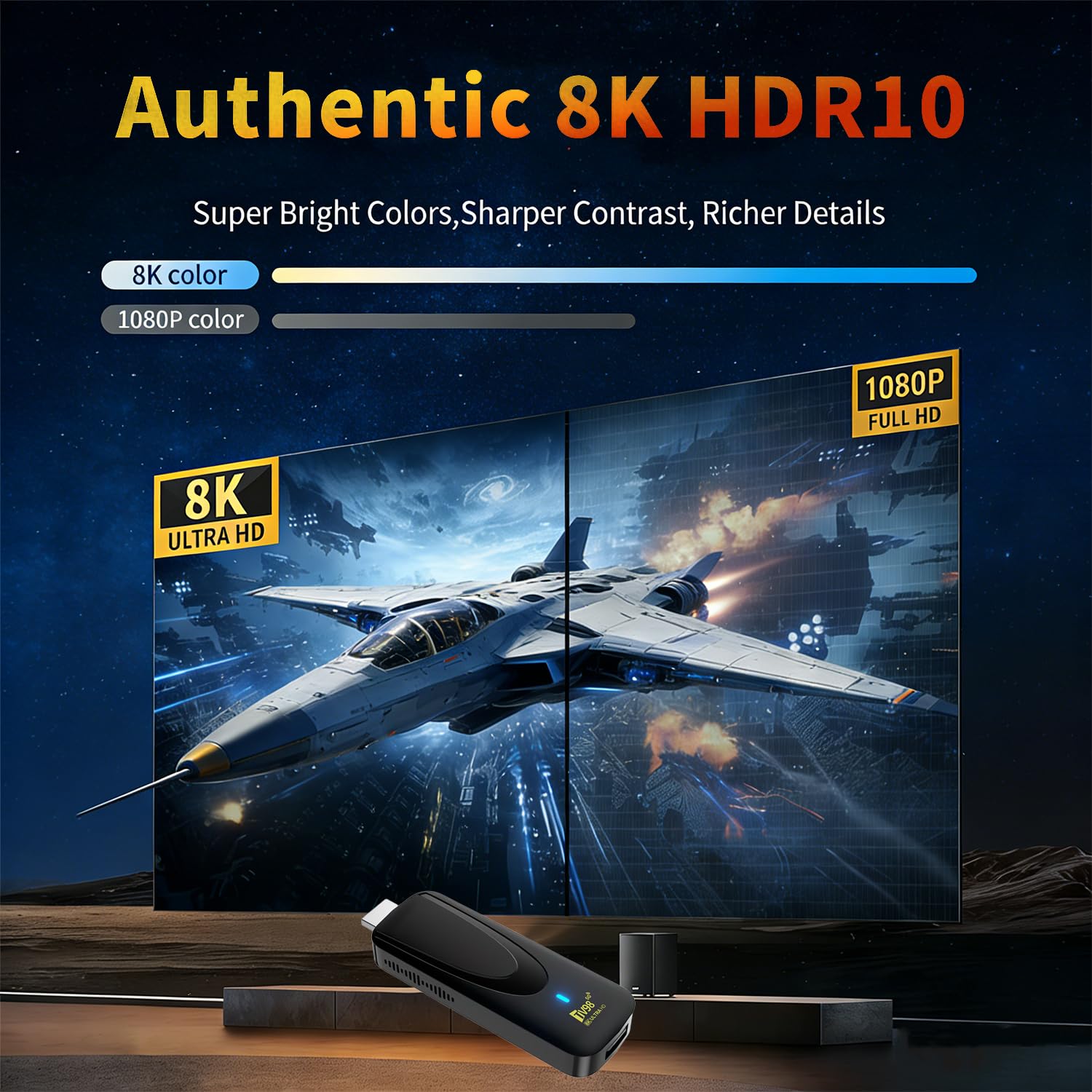 Android 14 TV Stick,Streaming 8K HDR10+, 2Go RAM 16Go ROM, WiFi Double Bande 2.4G/5.8G Lecteur Multimédia Ultra HD