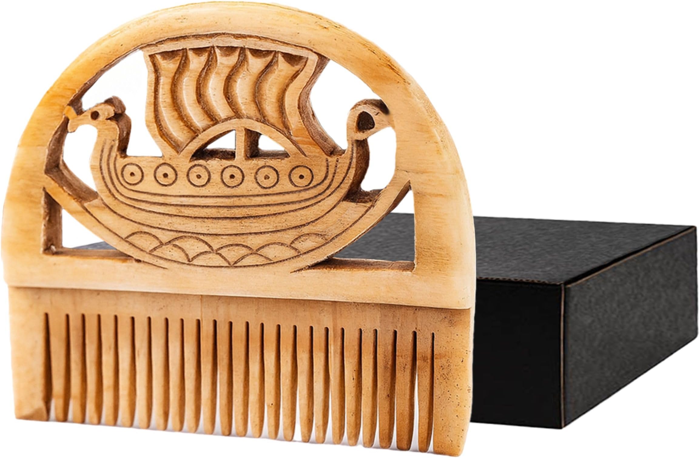 Norse Tradesman Authentic Viking Bone Beard Comb - Pocket Sized (8 cm), Exquisite Hand-Carved Viking Longship Design - Men's Grooming Gift