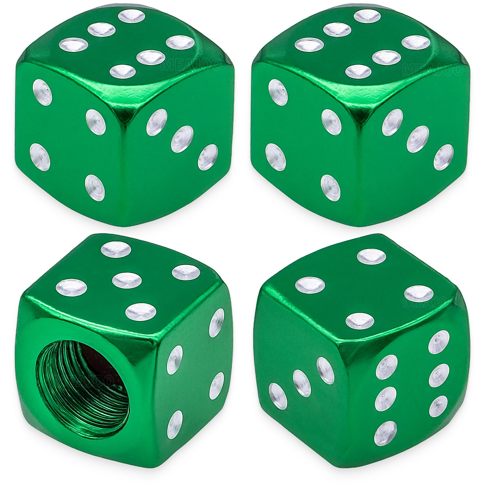 MEAJOO 4PCS Dice Style Tire Valve Stem Caps, with O Rubber Ring, Universal Aluminium Alloy Dustproof Tire Valve Stem Covers for Cars, SUV, Trucks,