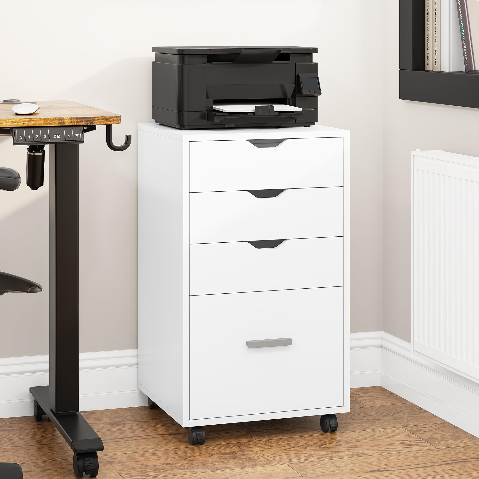 YITAHOME Archivador móvil con rueda, contenedor con 4 cajones, armario para oficina y hogar, 42 x 40 x 73 cm (blanco)