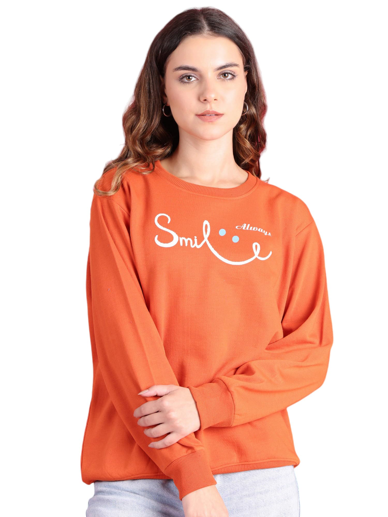 Fleece Regular Fit Printed Crew Neck Sweatshirt for Women-MACK639948