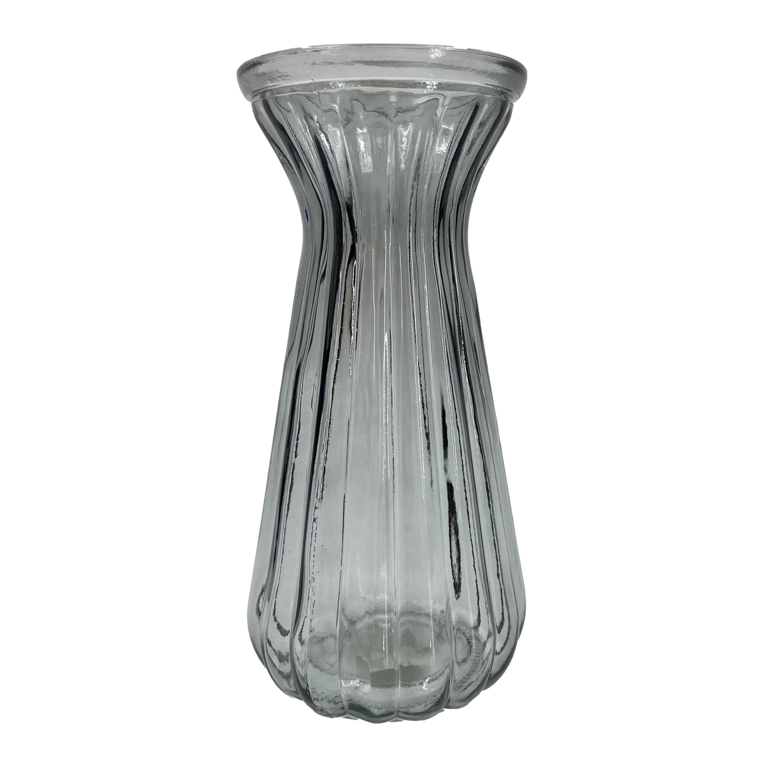 Grey Black Textured Ribbed Patterned Glass Vase Flower Bud Jar 22.5cm Home Decoration Ornament