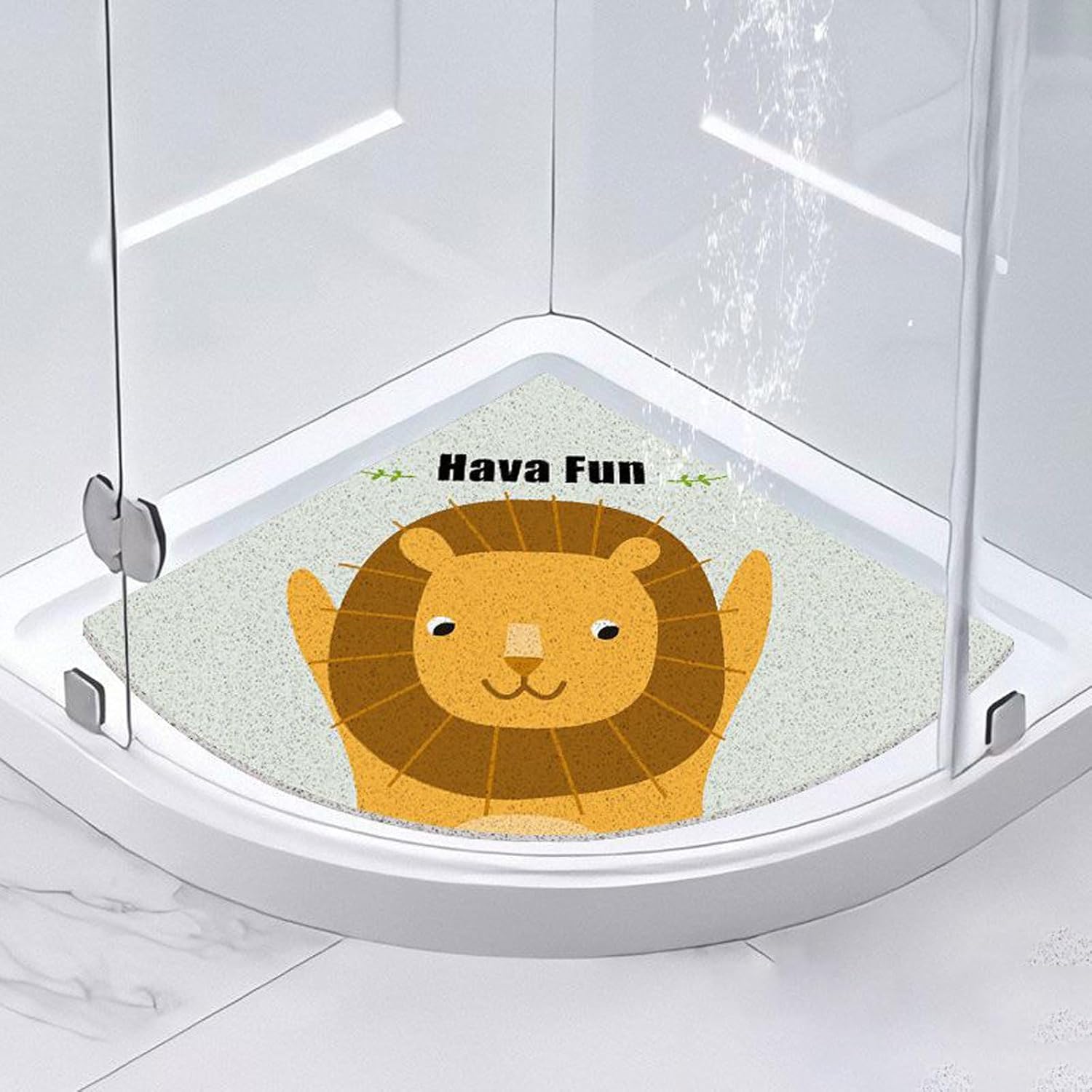 排水口付き四分円ヘチマシャワーマット、四分円形状シャワーマット、四分円防カビシャワーマット、洗える、柔らかい質感、抗菌、シャワー室内