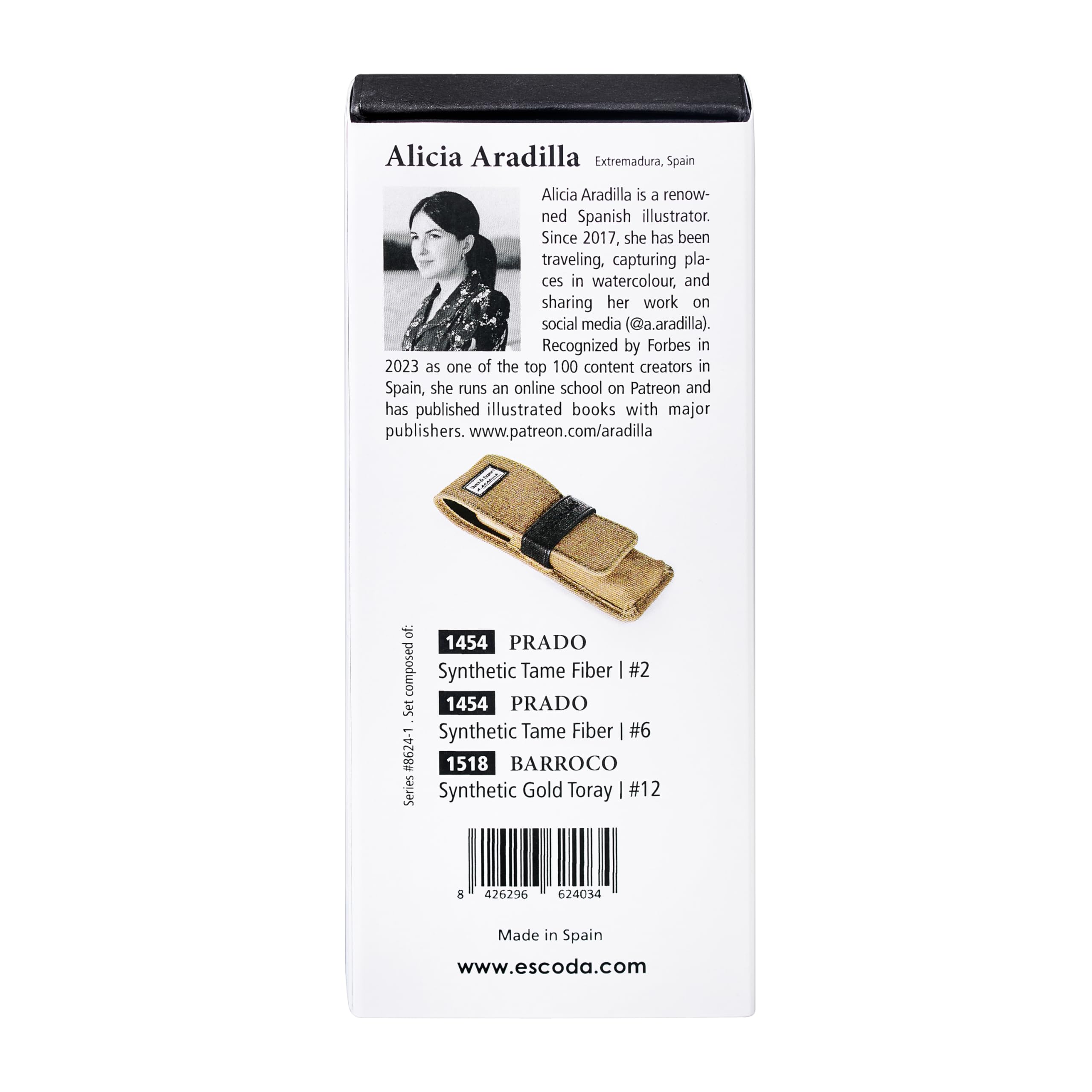 Escoda Alicia Aradilla Artist Watercolor Brush Set - Spazzole da viaggio - Astuccio in tela - Fibre sintetiche - Punta rotonda - 3 Pezzi