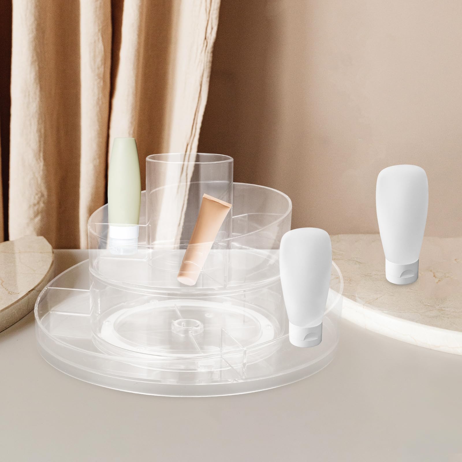 Organizador de Maquillaje Giratorio 360 Grados de Dos Niveles Transparente