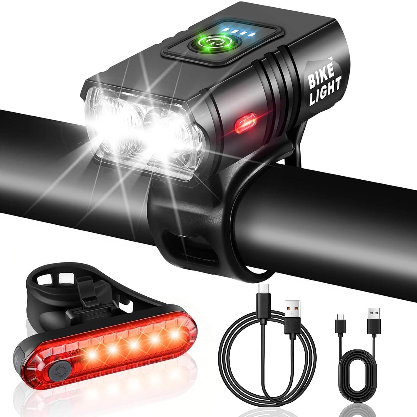 KOOSREEL Rechargeable LED Bike Lights - 6 Ultra-Bright Modes, Super Long Standby, IP65 Waterproof for Road and Mountain Bicycles