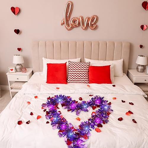 Miniatura 3 de Guirnalda de oropel para el día de San Valentín de 16.4 pies con luces, guirnalda de oropel metálica para colgar, guirnalda de oropel brillante con