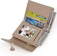 Vista 64 de UTO - Cartera pequeña RFID de piel sintética con dije de hoja, cierre de cremallera y tarjetero.