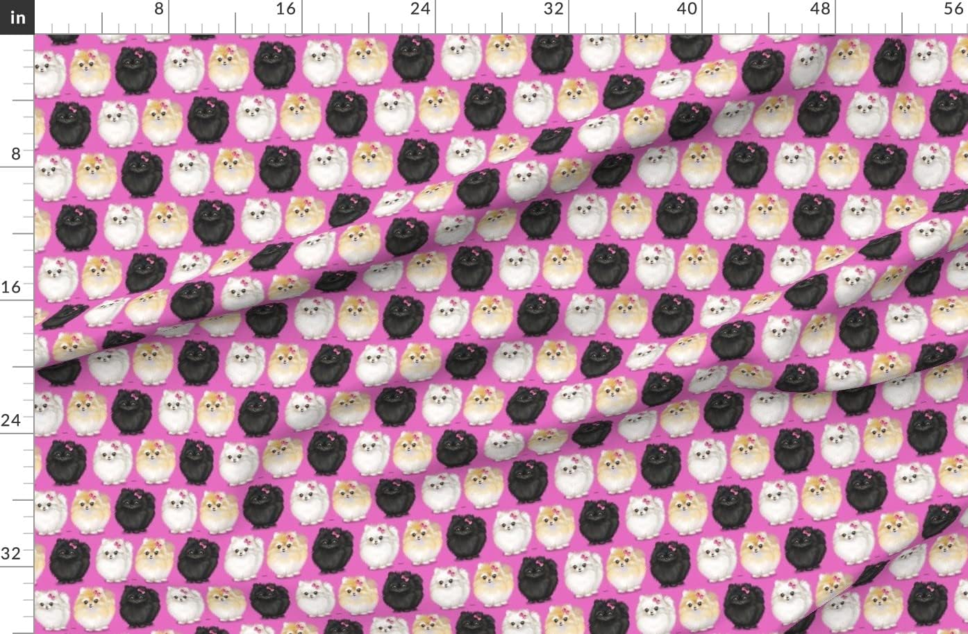 Spoonflower Fabric - Pomeranians Pink Pomeranian Dog Pet Puppy Printed on Organic Cotton Sateen Fabric by The Yard - Sewing Quilting Apparel Home Decor