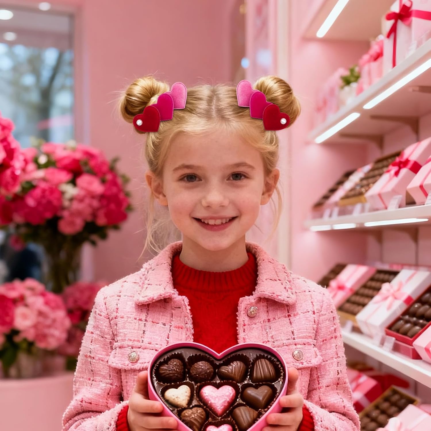 2Pcs Velvet Heart Hair Clips for Girls Red Hearts Clips Valentines Day Hair Accessories for Women Girls Pink Cupid Costumes - Image 2