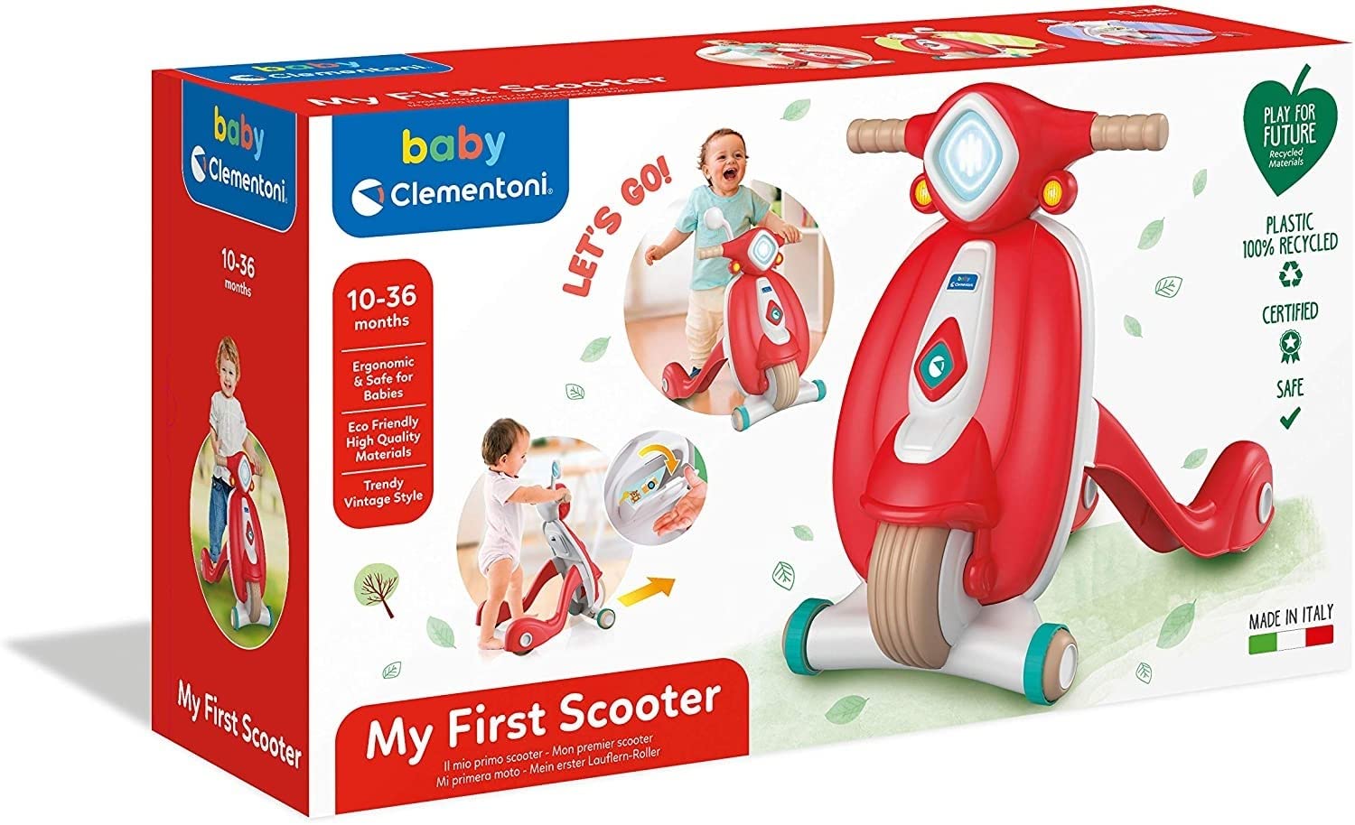 Baby Clementoni - Il Mio Primo Scooter, Moto Bambini Spingibile 10+ Mesi, Gioco Prima Infanzia Made in Italy, Linea Play For Future, Supporta nei Primi Passi e nello Sviluppo Psicomotorio, 17403