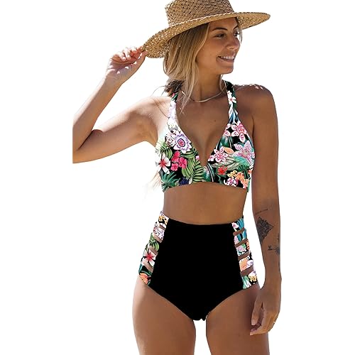 SPORLIKE Women High Waisted Swimsuit Triangle Top Two Piece Bikini Tummy Control Bathing Suit