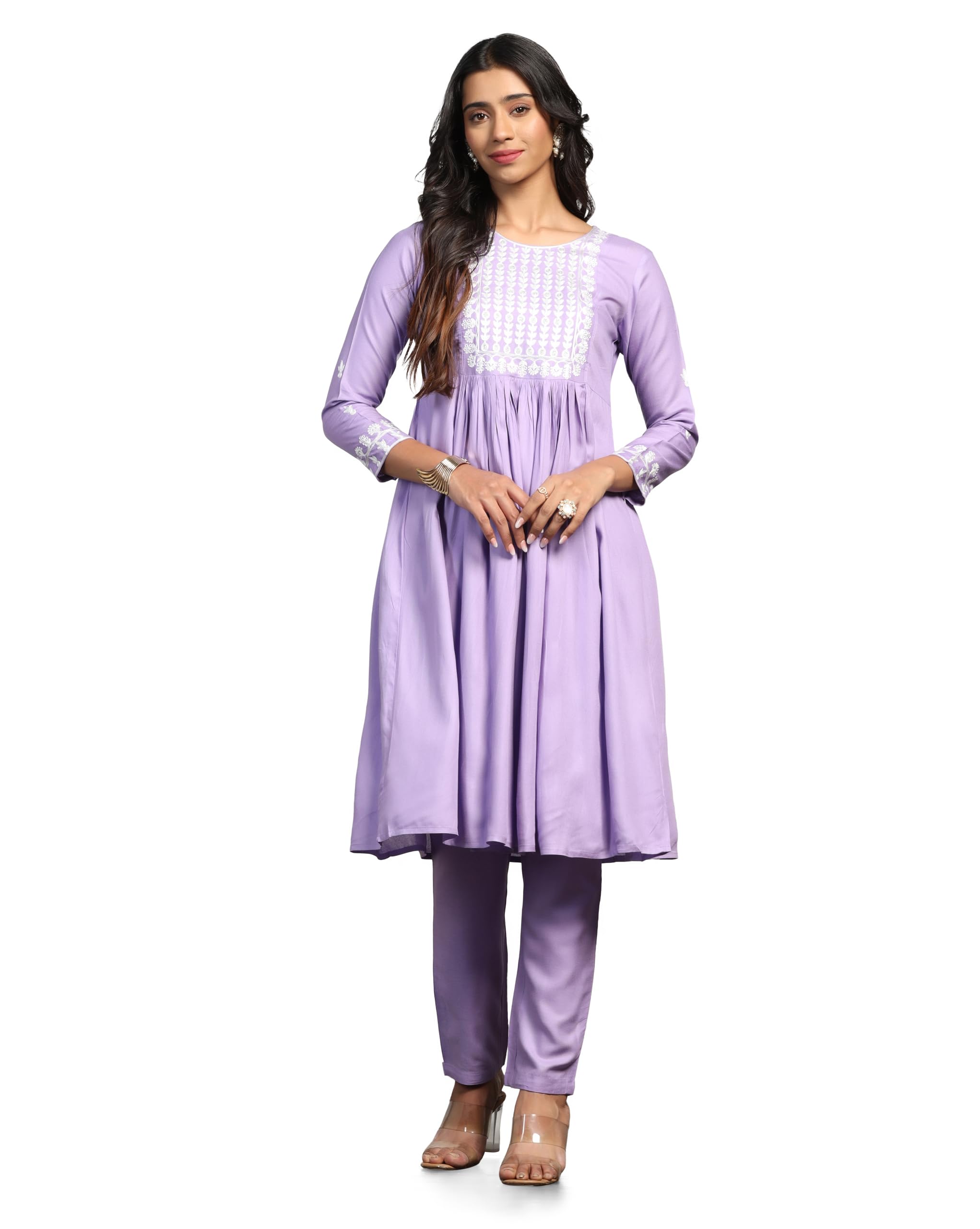 Tadkee Women's Naira Cut Purple Kurta With Pant (Fn-Naira-Cut-Leaf-Pair-103-Purple-S)