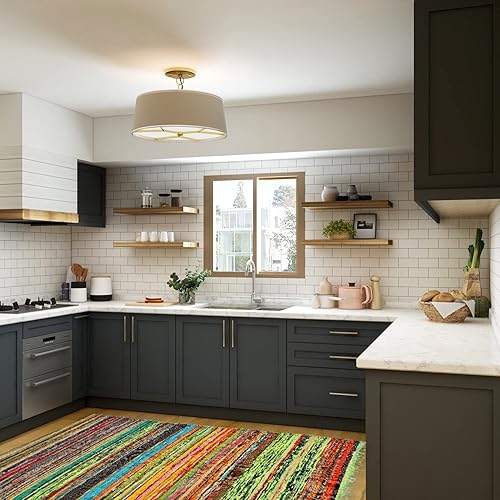 Miniatura 2 de India Artistic Alfombra reversible Chindi multicolor Alfombra de algodón tejida a mano, 4 x 6 pies, reciclada para sala de estar y cocina