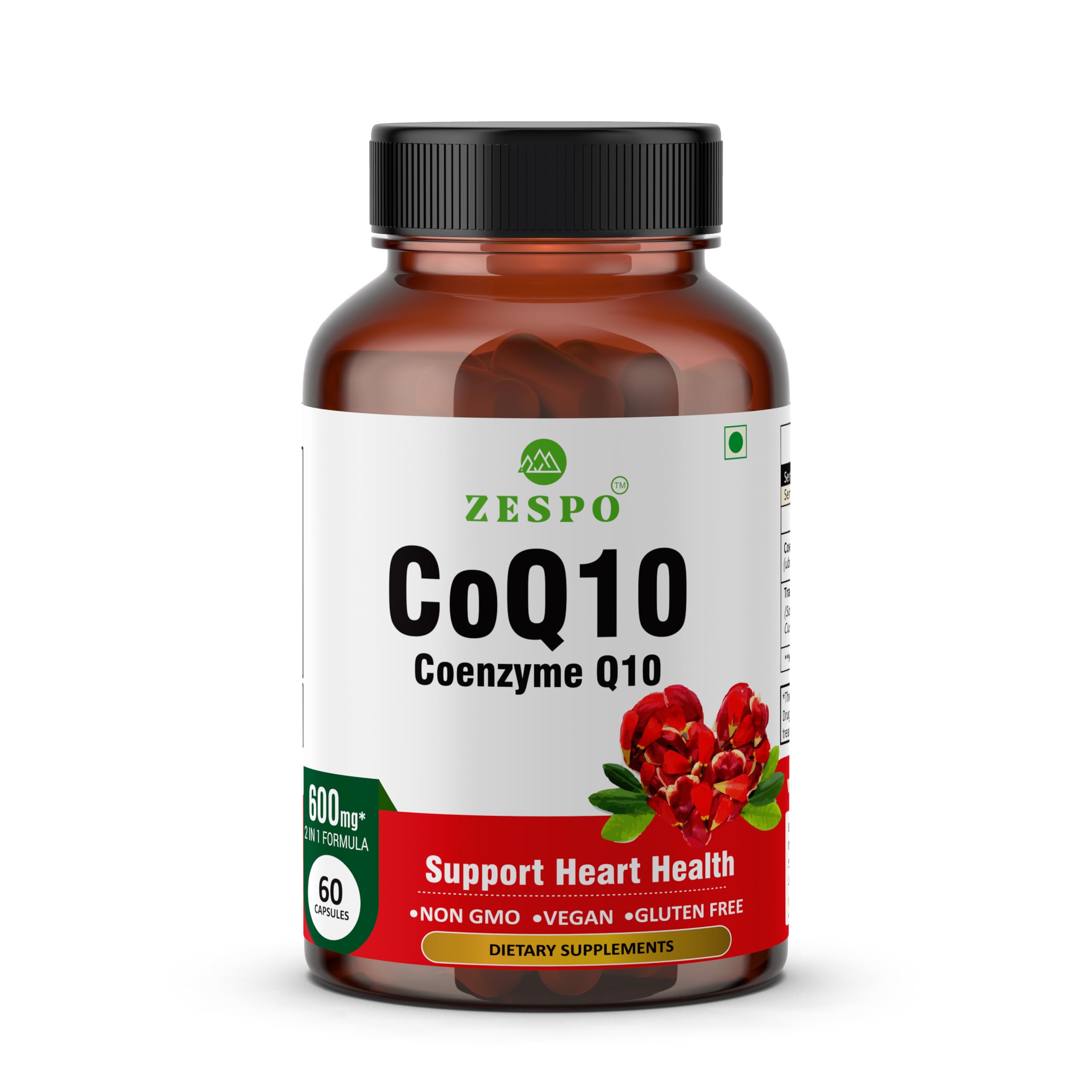 ZESPO Coenzyme Q10 (COQ10) with Trans Resveratrol - Heart Health Support and Antioxidant Defense for Longevity and Vitality