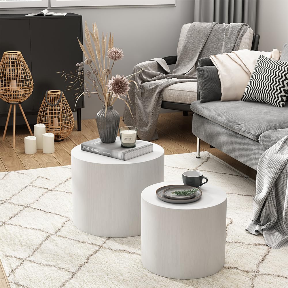 Vicco Set di tavolini da caffè Giva, Bianco, 48 x 48 cm, adatti come tavolini da salotto e per aree lounge