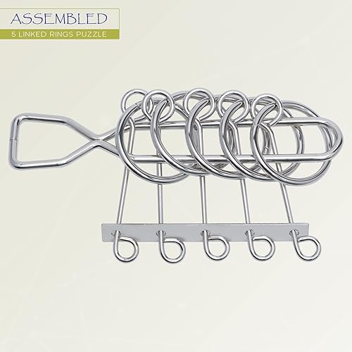 Miniatura 3 de KAILIMENG Rompecabezas de metal de 5 anillos enlazados, rompecabezas de movimiento secuencial duro, juego mental para adultos y niños, juguete