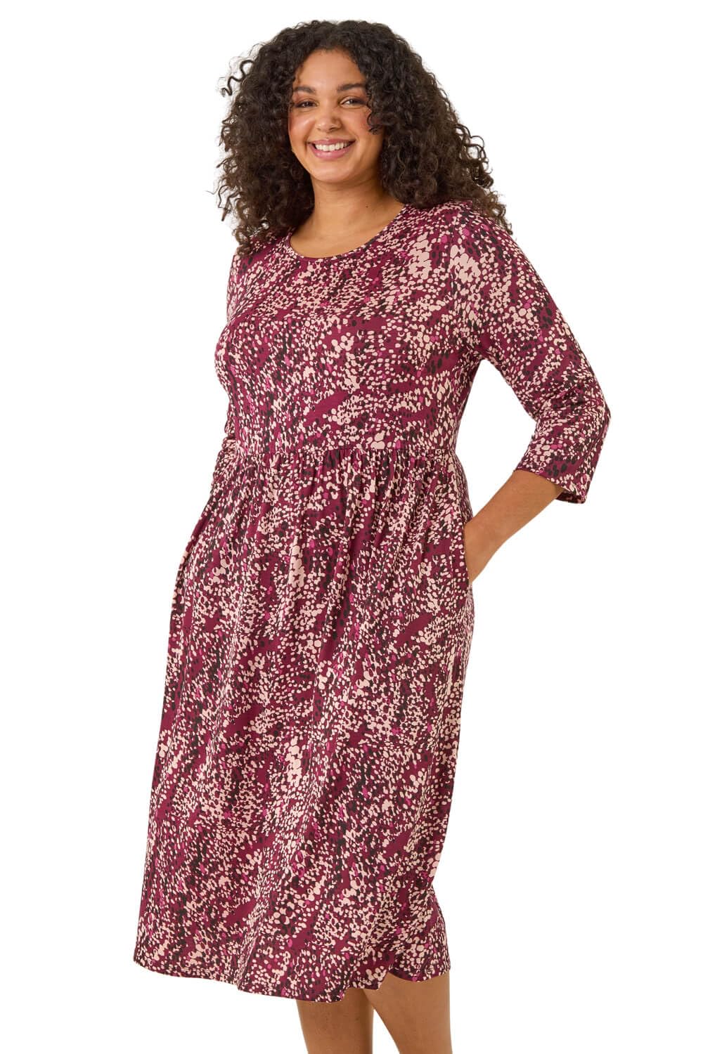 Roman Originals Women's Red Plus Roman Midi Dress With Pockets For Uk Stretchy Jersey Maxi Long Short Sleeve Elasticated Gathered High Waist Boho Flattering Skater Swing Fit Flare - Size 18