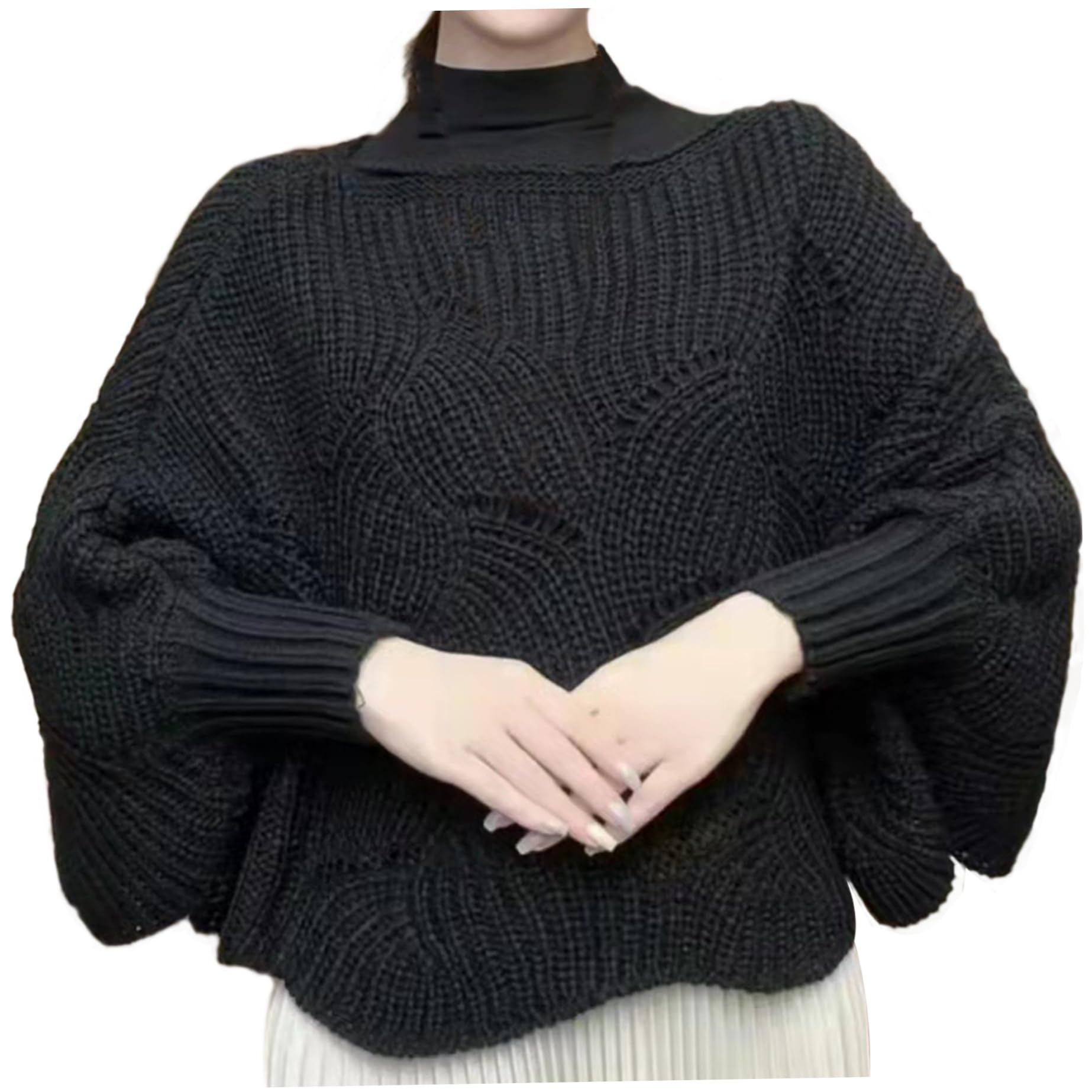 Gestrickter Schal, Pulloverschalel mit Ärmeln warmer Pullover Strickschalle Hohlhülsenhülsenhülle Poncho Pullover klobiger Winter Frauen Ärmel Wickel für kaltes Wetter, Poncho
