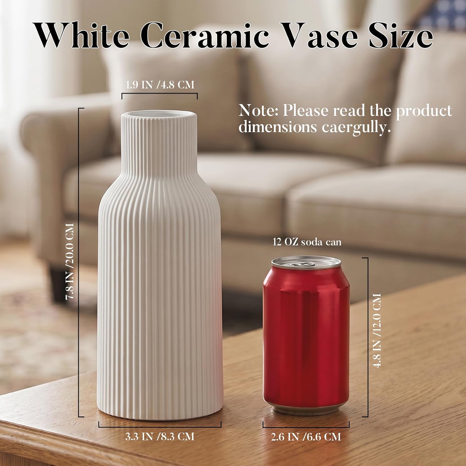 White Ceramic Vase, Modern Matte Ribbed Flower Vase for Pampas Grass, Fresh & Dried Flowers, Waterproof Decorative Home Decor for Living Room, Coffee Table, Bookshelf & Entryway image 4